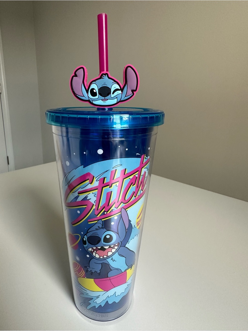 Disney Stitch Tumbler Cup 24oz Stitch Topper Straw Silver Buffalo Lilo & Stitch